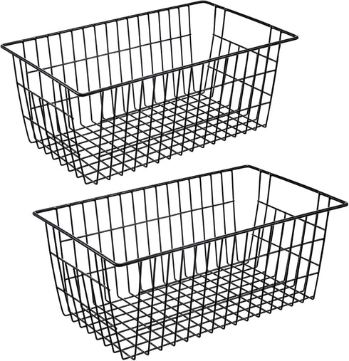 iPEGTOP Wire Freezer Storage Baskets, Set of 2 Farmhouse Bins with Handles for Kitchen Cabinets, Pantry, Black