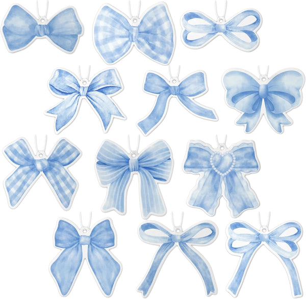 A1diee 12Pcs Blue Coquette Bow Air Freshener Hanging, Light Blue Aesthetic Diffuser