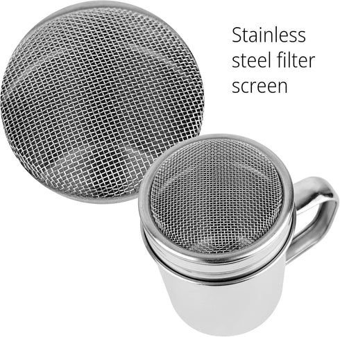 Lelucermaire 1 Pack 7oz 304 Powdered Sugar Shaker Duster Stainless Steel Fine Mesh Shakers With Handle and Lid