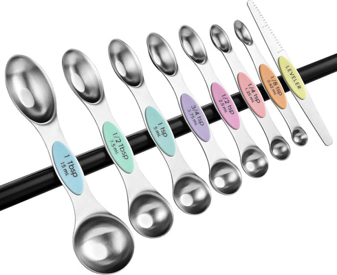 Spring Chef Stainless Steel Magnetic Measuring Spoons Set of 8 with Leveler for Baking and Cooking