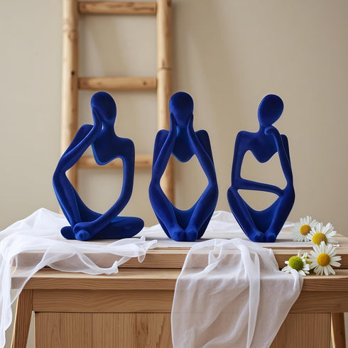XINXUAN 3 Set Thinker Statue Home Decor-Bookshelf & Living Room&Mantel-Collectible Figurines - PCS (Flocking Blue)