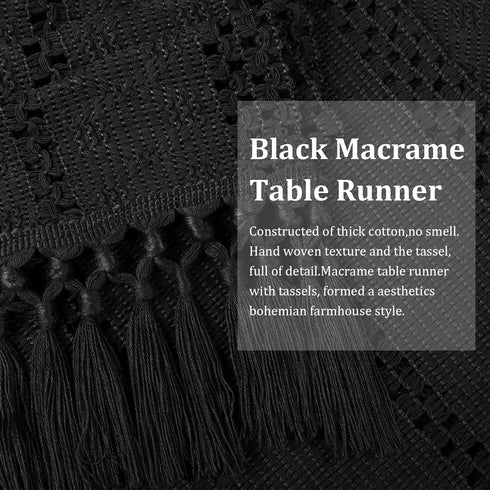 36 Inches, yuboo Black Table Runner Small Boho Macrame Coffee Bar Mat, Modern Farmhouse Dresser Scarf with Tassels