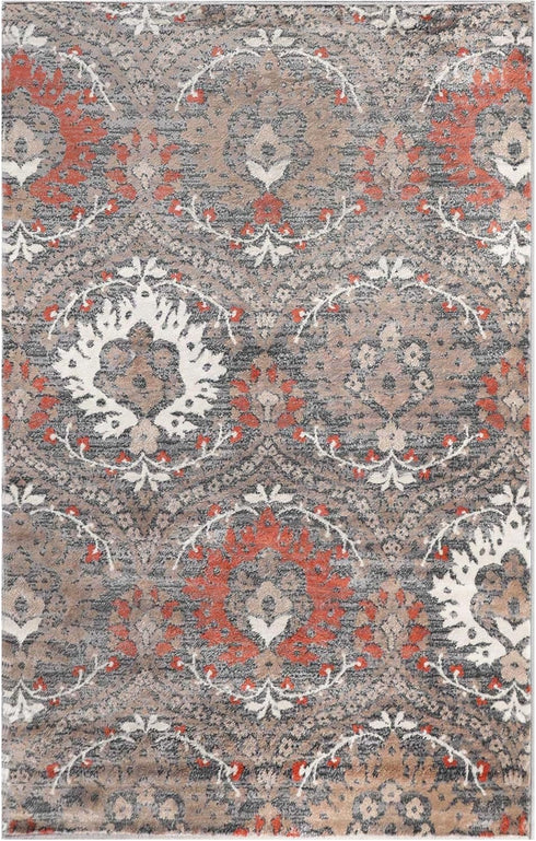 Superior Indoor Area Rug, Jute Backed, Modern Oriental Floral Damask Floor Decor for Office, Living Room, Bedroom, Entryway, Dining/Kitchen, Hardwood, Tile, Augusta Collection, 4' x 6', Grey Brown