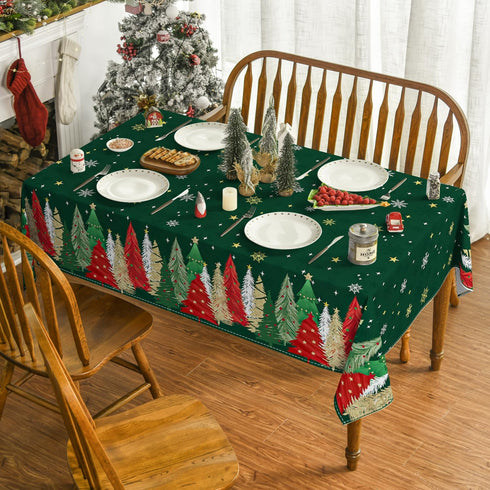 6084 Inch Horaldaily Christmas Tablecloth Rectangular, Christmas Trees Green Washable Table Cover for Party Picnic
