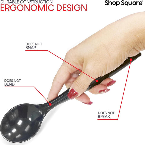 Disposable Plastic Serving Utensils, Set of 18 Black Utensils, 6 Each of 6" Tongs, 10” Spoons, 10” Forks.