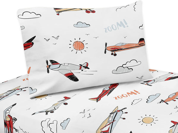 Sweet Jojo Designs Vintage Airplane Queen Sheet Set - 4 Piece Set