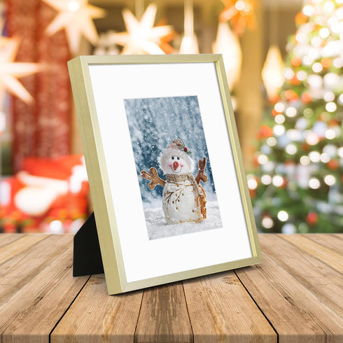 Golden State Art Gold 8x10 Aluminum Frame for 8 x 10 Picture or 5x7 Photo with Mat - Shatter-Resistant Glass