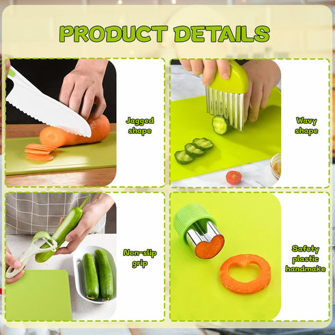 FGASIDYO 9PCS Set Montessori Kitchen Tools Cookware Baking Toy, Kids Knife for Real Cooking with Cutting Boards