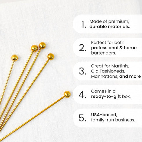 A Bar Above 12 Stainless Steel Cocktail Picks, 8-Inch Durable Skewers for Bloody Marys, Appetizers, Reusable Drink Stir