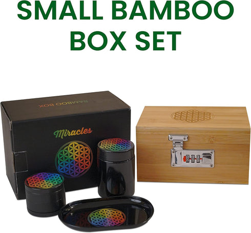 Miracles Bamboo Storage Box - Decorative Box with Lid and Combo Lock for Tea and Spice Storage