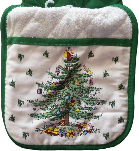Spode Christmas Tree Kitchen Gift Set, 2-pc: Oven Mitt & Square Pot Holder
