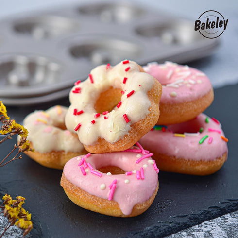 Fancy Donut Pan, 6 Cavity Heavy Duty Steel Non-stick Mold, Heart Flower Round Shaped Bund Pans for Oven Baking