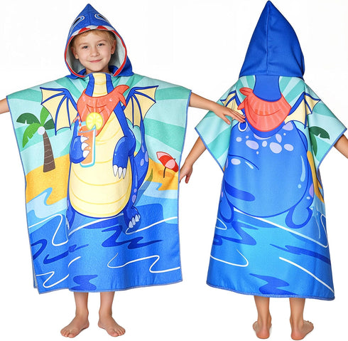 Ythuil Dragon Hooded Towels for Kids, with Backpack, Kids Beach Towel 30"x 25"