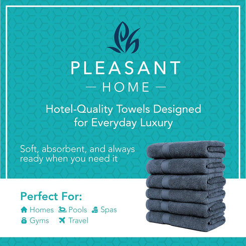 Set 6 (24 50) 100% 515 6 Pack, Pleasant Home Bath Towels of x Cotton, GSM | Lightweight, Soft & Highly Absorbent Luxury