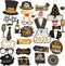 New Years Photo Booth Props - Champagne Bottle, Clock, Wine Glasses Cutouts for 2025 NYE Party Decorations