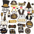 New Years Photo Booth Props - Champagne Bottle, Clock, Wine Glasses Cutouts for 2025 NYE Party Decorations