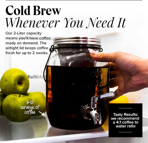 Willow & Everett Cold Brew Coffee Maker - 2 L Iced Tea & Coffee Cold Brew Maker - Glass Pitcher w/Stainless Steel Spout and Removable Filter by Willow & Everett