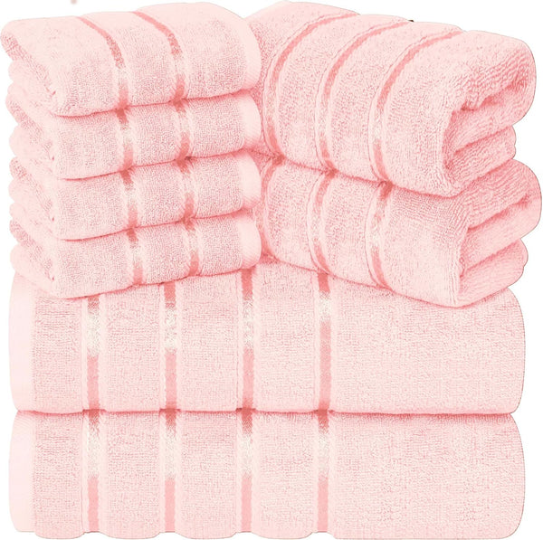 YRALY Luxury Pink Towel Set of 8-2 Bath Towels 2 Hand Towels 4