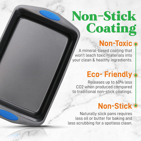 NutriChef 2-Piece Nonstick Baking Pan Set - Black Carbon Steel Bakeware with Silicone Handles, Dishwasher Safe