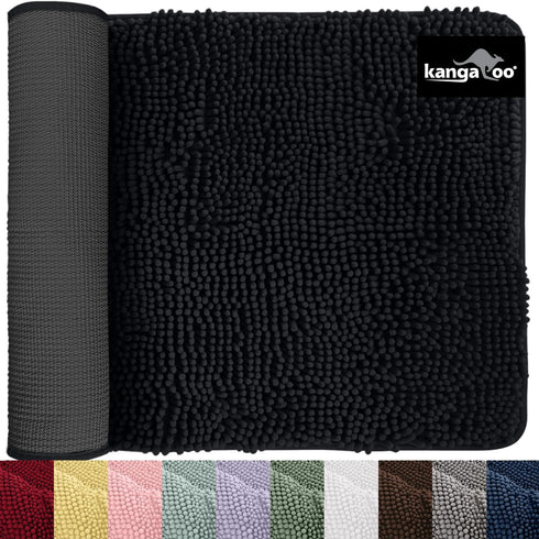 KANGAROO Luxury Chenille Bath Rug, Extra Soft Shaggy Mat for Kids Bathroom, Machine Wash, 24x17, Black