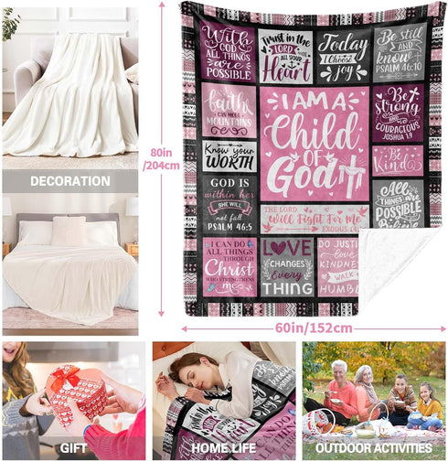 80"x60" Christian Gifts for Women, Baptism Gifts for Girl, Religious Gifts for Women, Christian Blanket, Catholic