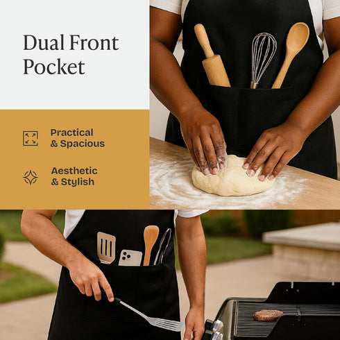 Will Well Chef Apron for Men and Women, 33" x 27" Large with 38" Waist Ties, Durable with 2 Spacious Pockets