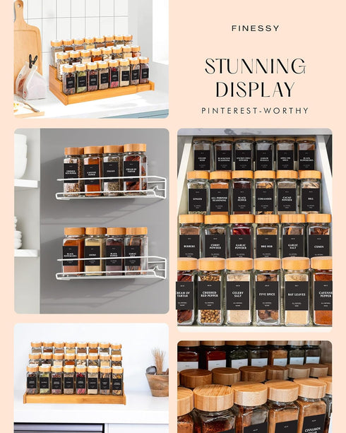 4oz 24 Pack Set, Set Bamboo Glass Spice Jars with Label and Shaker Lids Clear Empty Bottles Square Glass Spice