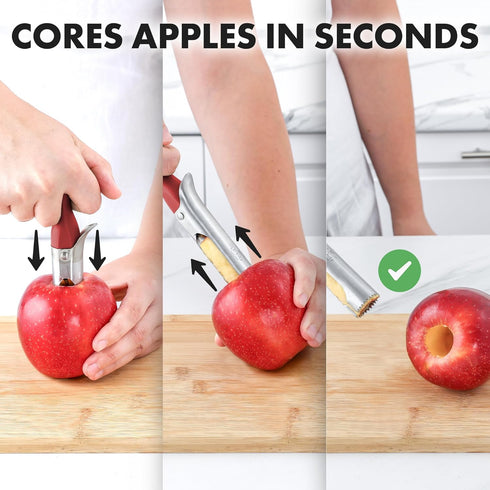 Zulay Kitchen Premium Apple Corer Tool - 2 Pack Black & Red, Ultra Sharp Stainless Steel, Easy to Use & Clean