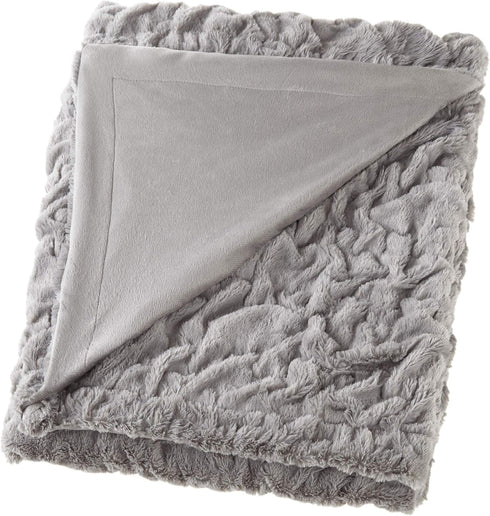 Comfort Spaces Ruched Faux Fur Plush Throw Blanket and Pillow Set with