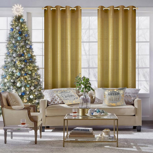 KOUFALL 96 Inches Long Gold Curtains for Dining Room Windows, Sheer Shimmer Retro Art Deco Living Room & Bedroom