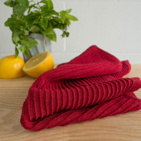 Now Designs Set of 4 Ripple Kitchen Dishcloths, Carmine Red