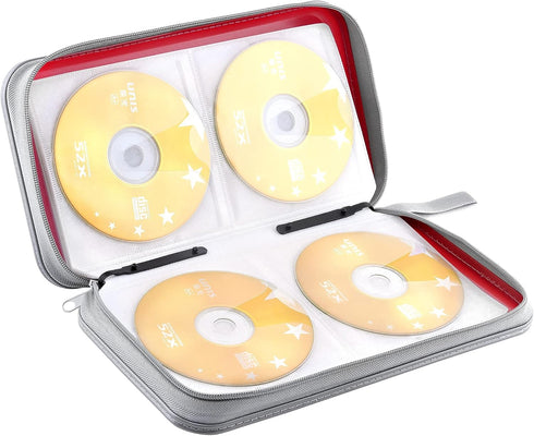 CD Case Wallet, 80 Capacity DVD VCD Media Blu-ray Holder, Storage Organizer, Red