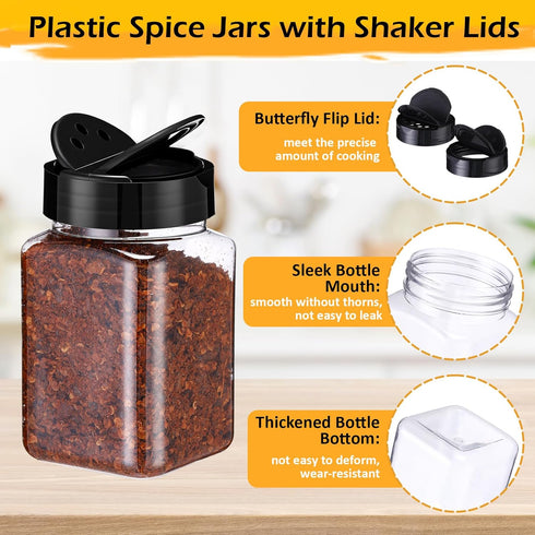 30 Pack Powders(Triangle,12.2 oz) Mimorou Plastic Spice Jars with Shaker Lids Clear Seasoning Containers Spice Bottles