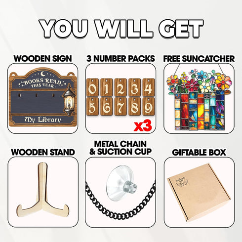 Counter, FF754 Books Read This Year Reading Tracker Sign for Home Library Decor, Book Suncatcher Ornament, Book Lover
