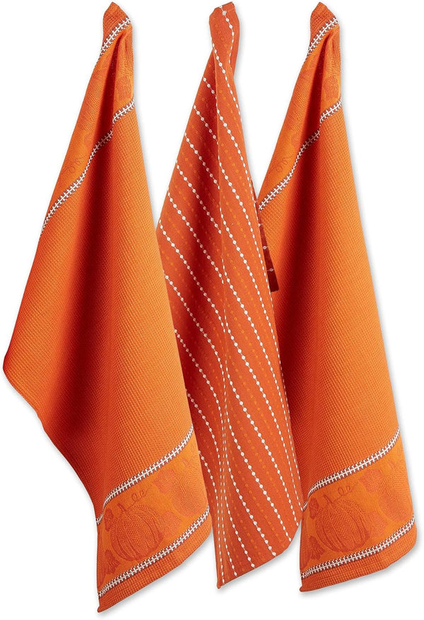 DII Fall Harvest Dishtowel Set, Burnt Orange, 3 Piece, 18x28 Size