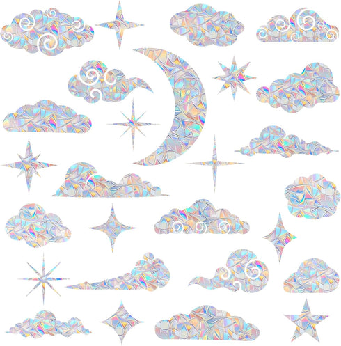 26 Pieces Cloud and Star Window Clings, Anti-Collision Decals to Save Birds from Window Collisions, Rainbow Stickers