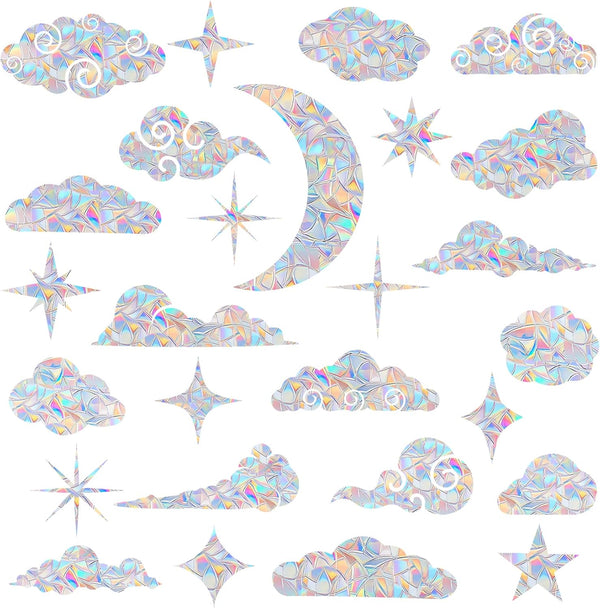 26 Pieces Cloud and Star Window Clings, Anti-Collision Decals to Save Birds from Window Collisions, Rainbow Stickers