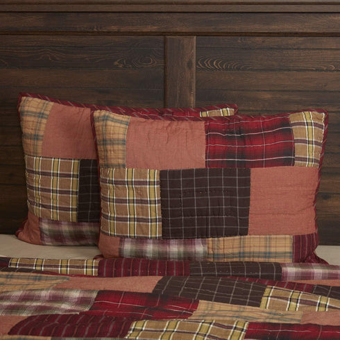 VHC Brands Wyatt Standard Sham 21x27, Patchwork Tan Bedding Accessory