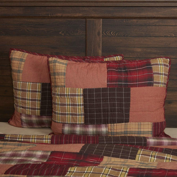 VHC Brands Wyatt Standard Sham 21x27, Patchwork Tan Bedding Accessory