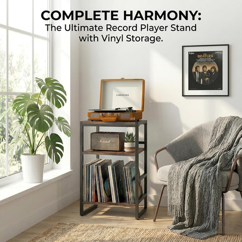 Stand,3-Tier 120 Albums,28" Record Player Record Player Table with U-Shaped Vinyl Storage Up to H End Table Turntable