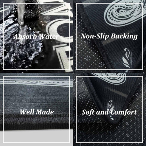 Set 2 17"x47"+17"x30" Black Kitchen Rug PCS | Non-Slip Waterproof Stain-Resistant Floor Mats | Farmhouse Style Mats