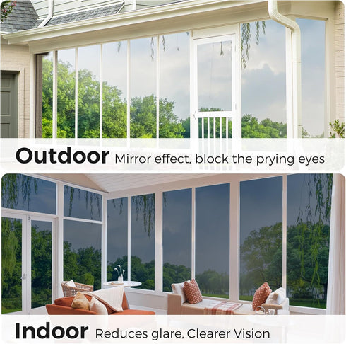 Coavas One Way Window Privacy Film, Reflective Mirror Tint with 3 Tools, Self-Adhesive Daytime Privacy Cover