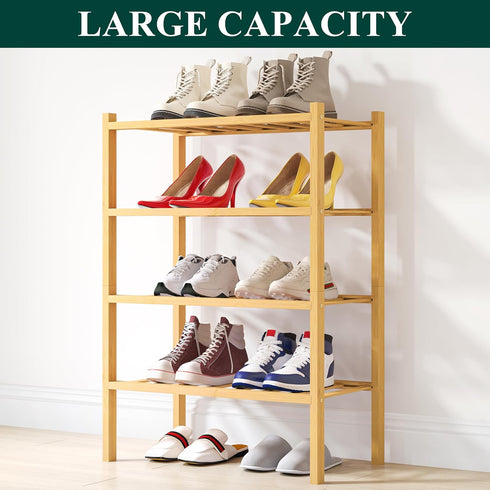 4 Closet, Smiry Shoe Rack, Tier Small Bamboo Shoe Organizer, Stackable Free Standing Wooden Shoe Storage Shelf