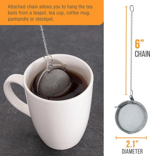U.S. Kitchen Supply 2 Premium Stainless Steel Tea Ball Strainer Infusers, 2.1" Size, Extra Fine Mesh