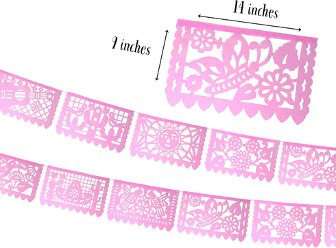 Mexican Banner Flags Light Pink Papel Picado - Over 60 feet Long Pastel Pink Tissue Paper Garland for Weddings,