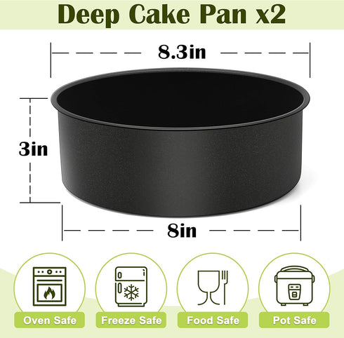 E-far 8 x 3 Inch Cake Pan Set of 2, Nonstick Stainless Steel Round Cake Pans Tin for Baking Birthday Wedding Layer Cakes, Stainless Steel Core & Non-toxic Coating, Deep & Straight Side by E-far