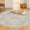 Beige Blue 4ft Round Rug for Entryway - Small Circle Rug for