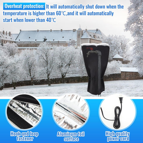Glooglitter 2 25.2"x14" Pcs Electric Heated Outdoor Faucet Cover for Winter Freeze Protection Heating Hose Bib Covers