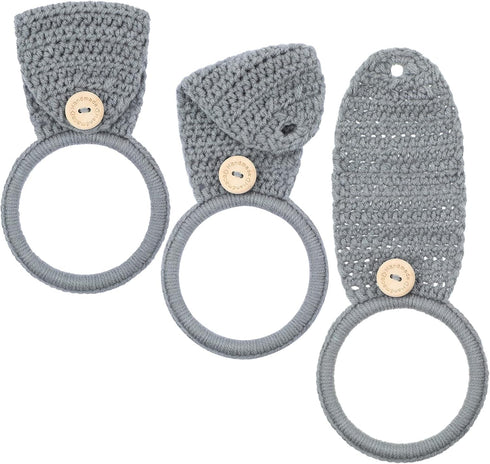 Tatuo 3 Pieces Crochet Towel Holder, Hanging Kitchen Dish Towel Holder Ring for Stove, Gray