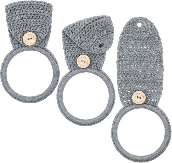 Tatuo 3 Pieces Crochet Towel Holder, Hanging Kitchen Dish Towel Holder Ring for Stove, Gray